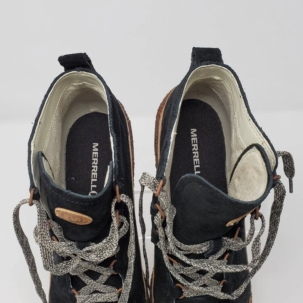 Merrell Tremblant Boots Women 9.5 Black Suede Lace Up Crepe Wedge Ankle Booties